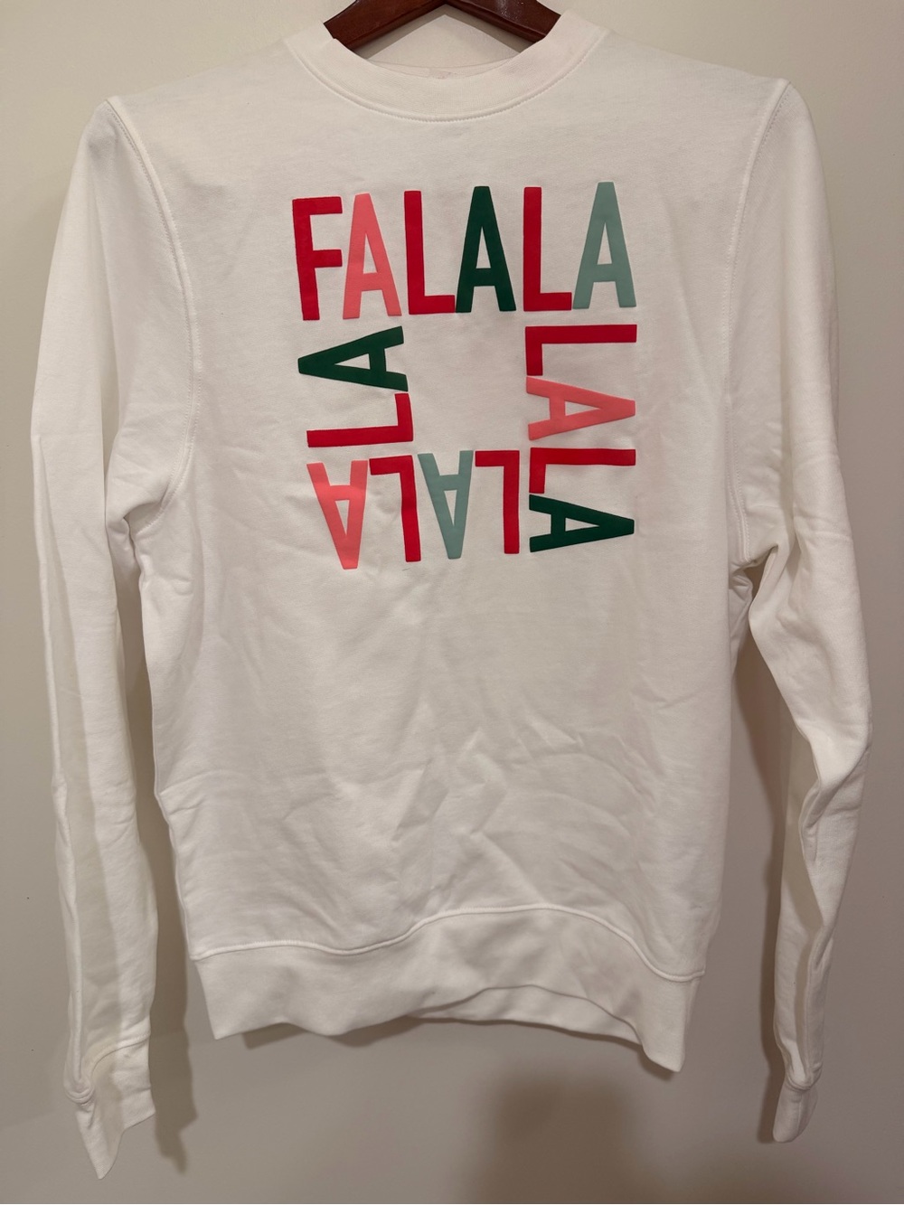 Celebrate It White Crewneck Sweatshirt with Colorblock "FALALA" Graphic